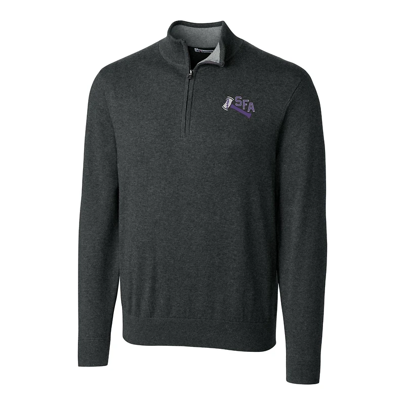 Men's Cutter & Buck Heather Charcoal Stephen F Austin Lumberjacks Lakemont Quarter-Zip Pullover Sweater