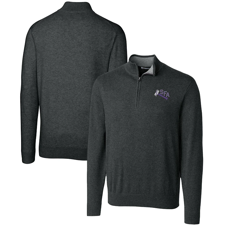 Men's Cutter & Buck Heather Charcoal Stephen F Austin Lumberjacks Lakemont Quarter-Zip Pullover Sweater
