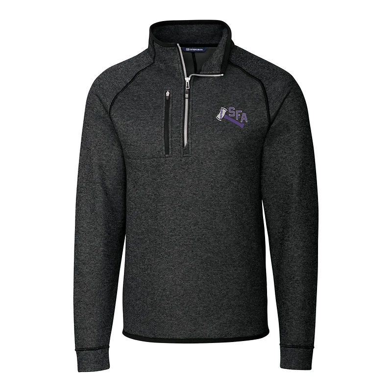 Men's Cutter & Buck Heather Charcoal Stephen F Austin Lumberjacks Mainsail Sweater-Knit Half-Zip Pullover Jacket