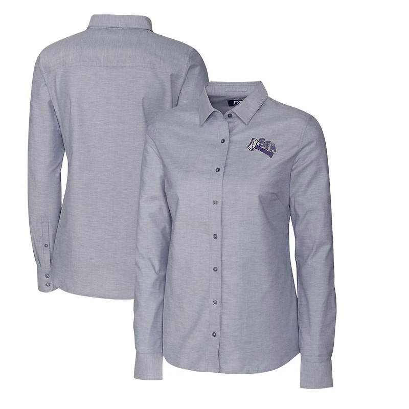 Women's Cutter & Buck Charcoal Stephen F Austin Lumberjacks Oxford Stretch Long Sleeve Button-Up Shirt