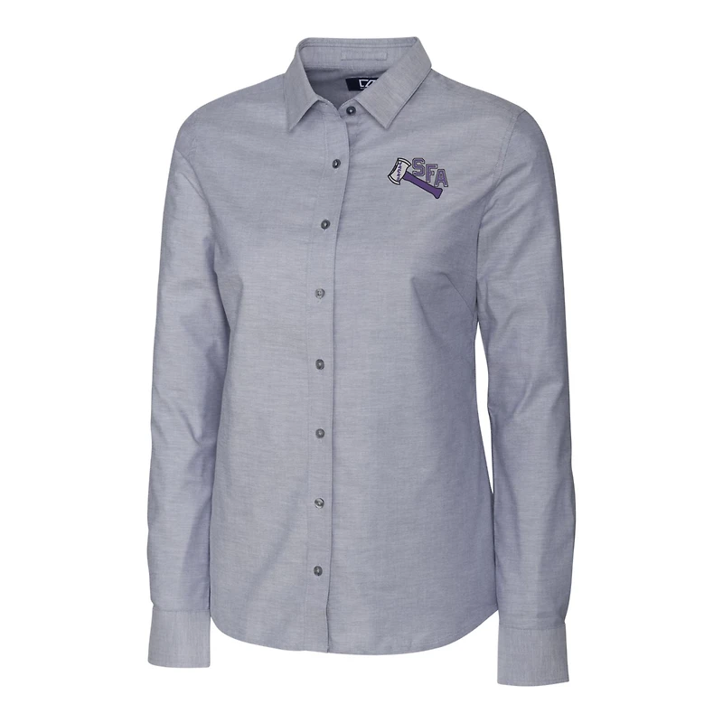 Women's Cutter & Buck Charcoal Stephen F Austin Lumberjacks Oxford Stretch Long Sleeve Button-Up Shirt