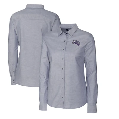 Women's Cutter & Buck Charcoal Stephen F Austin Lumberjacks Oxford Stretch Long Sleeve Button-Up Shirt