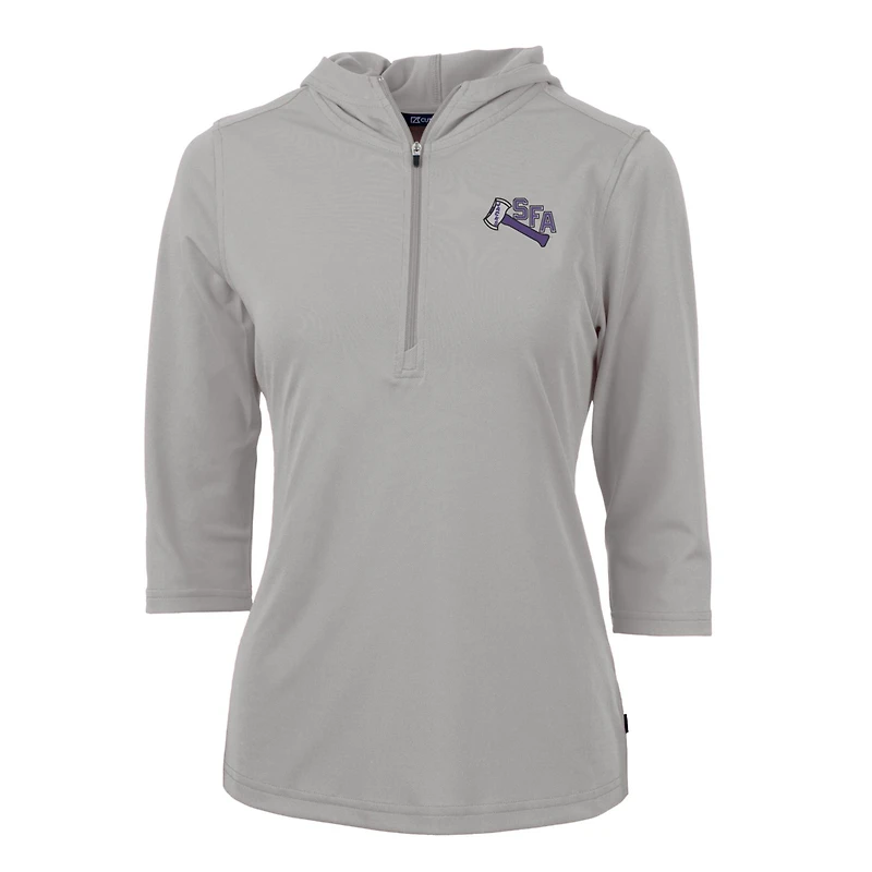 Women's Cutter & Buck Gray Stephen F Austin Lumberjacks Vault Virtue Eco Pique Recycled Half-Zip Pullover Hoodie