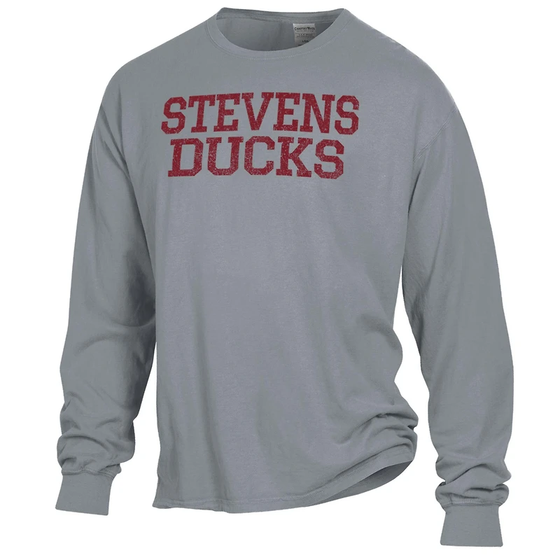Men's ComfortWash Gray Stevens Institute of Technology Ducks Stack Garment Dyed Long Sleeve T-Shirt