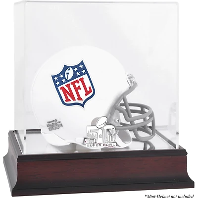 Vitrine avec logo pour mini casque Super Bowl 50 en acajou