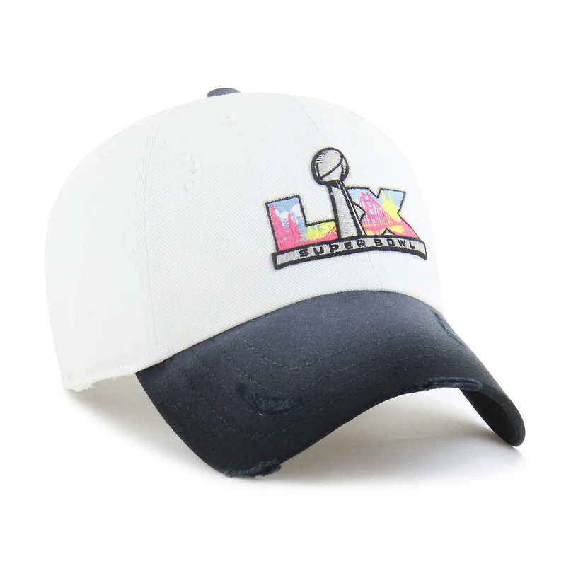 Men's '47  White/Black Super Bowl LX Distressed Two-Tone Clean Up Adjustable Hat