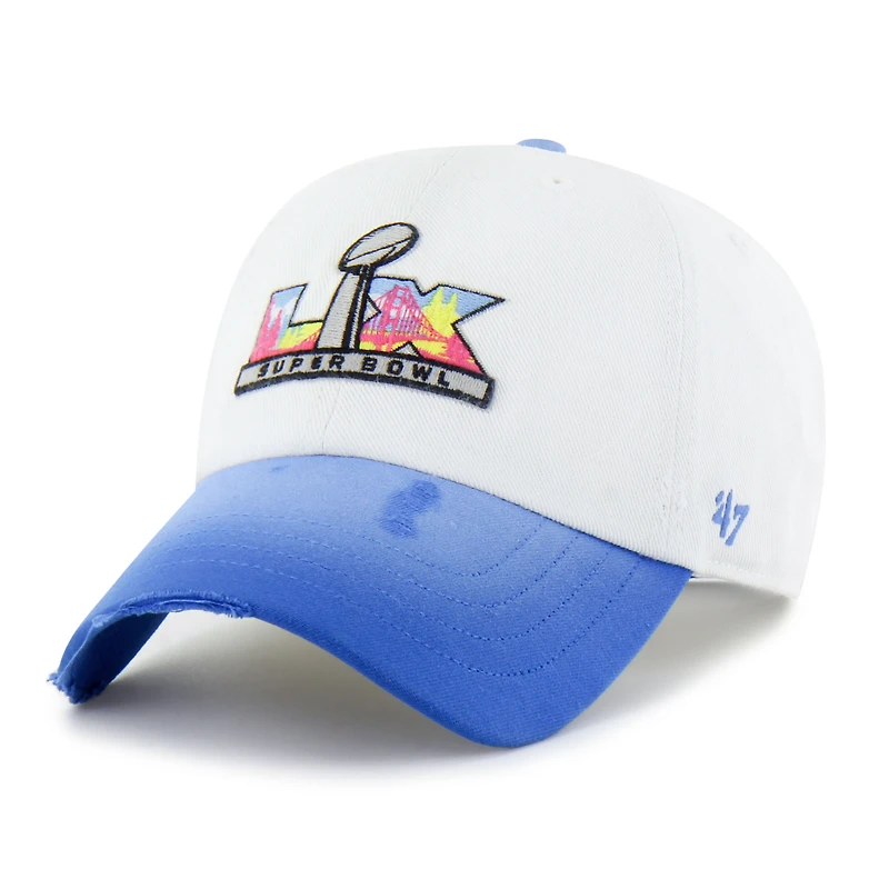Men's '47  White/Blue Super Bowl LX Distressed Two-Tone Clean Up Adjustable Hat