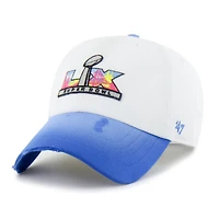 Men's '47  White/Blue Super Bowl LX Distressed Two-Tone Clean Up Adjustable Hat