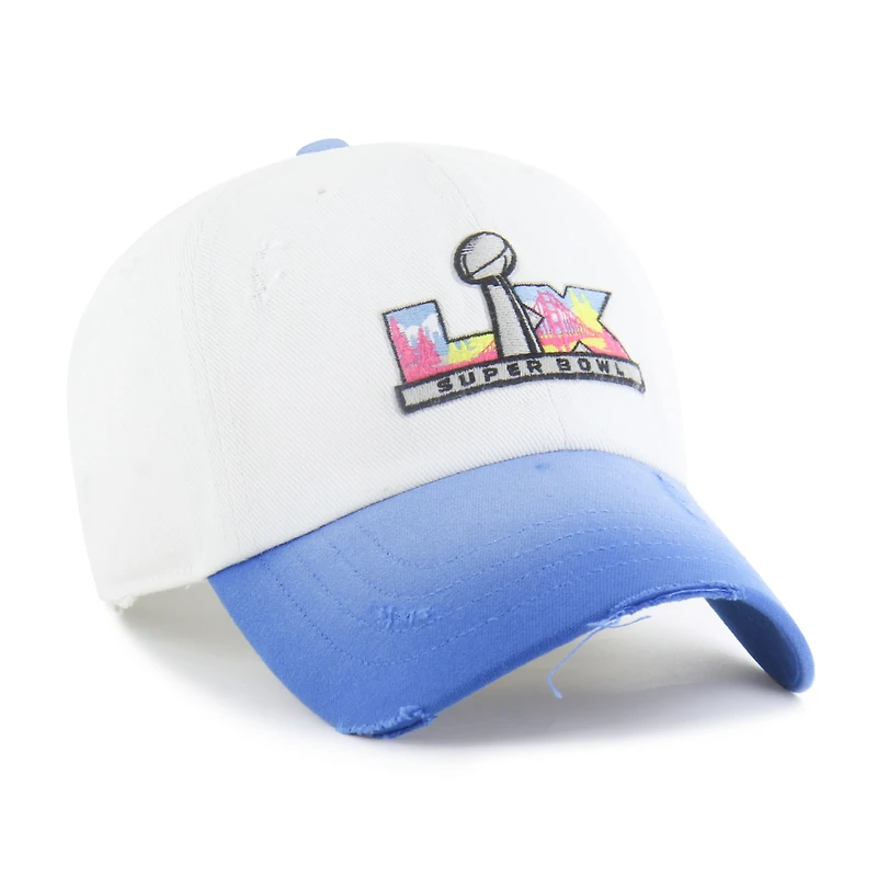 Men's '47  White/Blue Super Bowl LX Distressed Two-Tone Clean Up Adjustable Hat
