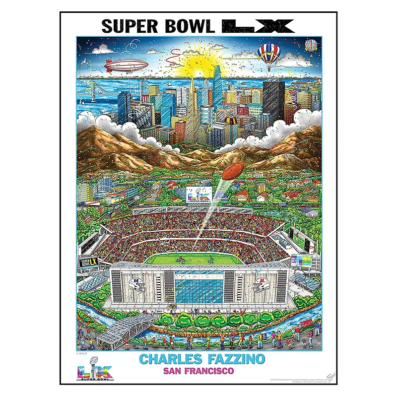 Affiche du Super Bowl LX (45,7 x 61 cm) - Illustration de Charles Fazzino