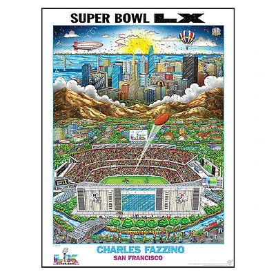 Affiche du Super Bowl LX (45,7 x 61 cm) - Illustration de Charles Fazzino