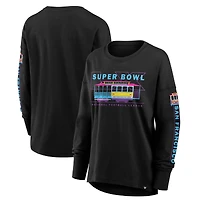 T-shirt à manches longues Fanatics Black Super Bowl LX Trolley Car pour femmes