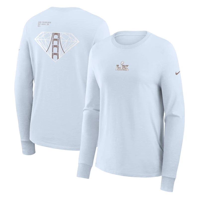 T-shirt à manches longues Nike Super Bowl LX Slub Dri-FIT bleu clair pour femme