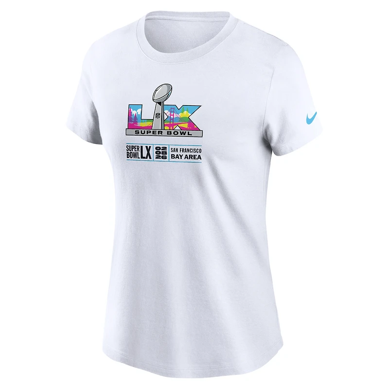 T-shirt Nike blanc pour femme avec logo Super Bowl LIX Bay Area