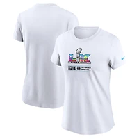 T-shirt Nike blanc pour femme avec logo Super Bowl LIX Bay Area