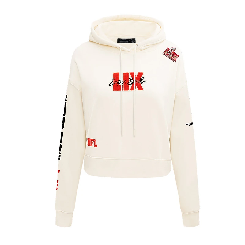 Women's Pro Standard Cream NFL Super Bowl LIX Cropped Hoodie