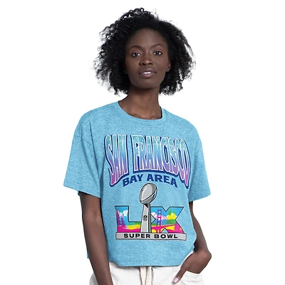 Women's Starter  Light Blue Super Bowl LX Jumpshot Boyfriend Cropped Tri-Blend T-Shirt