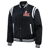 Women's WEAR by Erin Andrews Black Super Bowl LIX Varsity Bomber Jacket