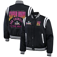 Veste bomber noire Super Bowl LX à boutons-pression pour femme de la marque WEAR by Erin Andrews