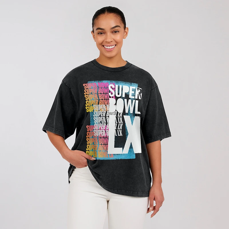 Women's WEAR by Erin Andrews  Black Super Bowl LX Vintage Boyfriend T-Shirt