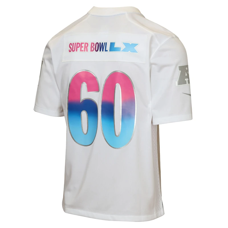 Maillot de match Nike Super Bowl LX blanc pour jeunes