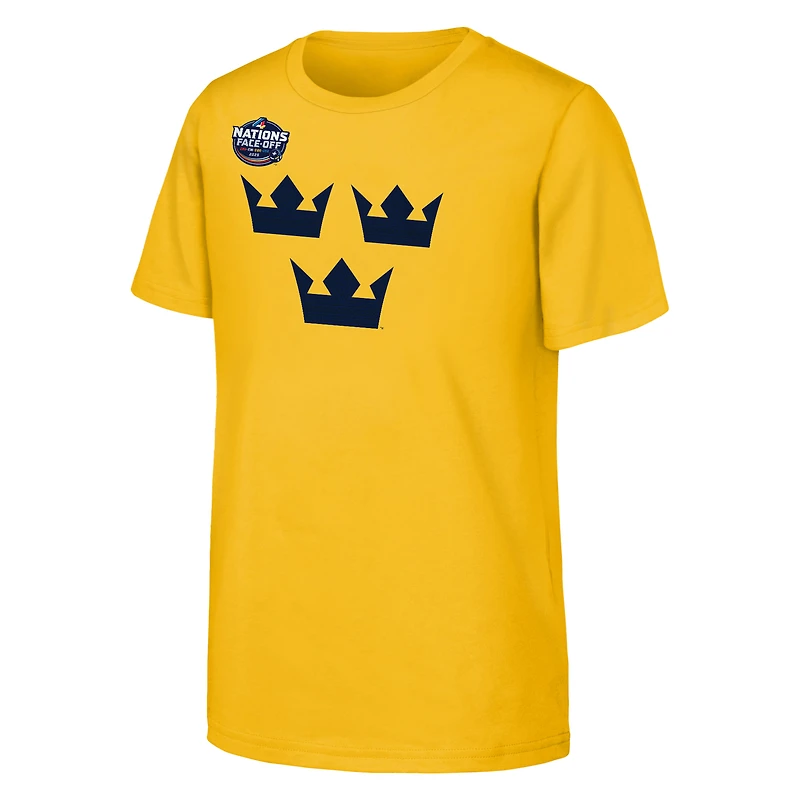 T-shirt de joueur hockey sur glace Mika Zibanejad Gold pour les jeunes Suède en 2025