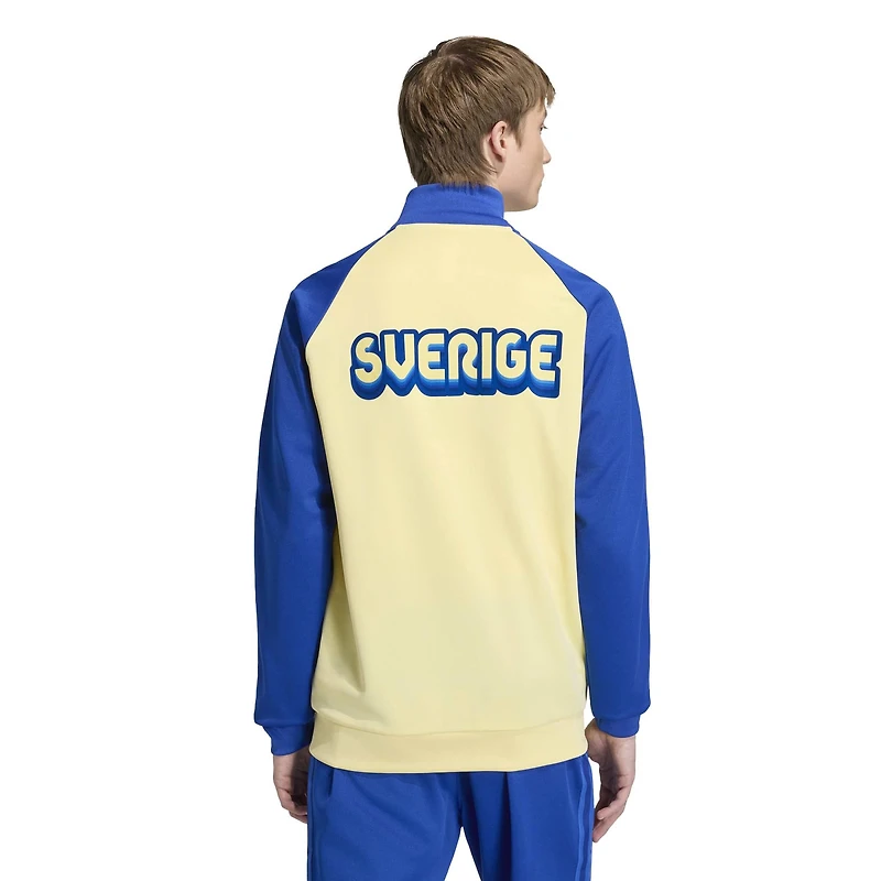 Veste de survêtement zippée adidas Originals jaune pour homme, modèle Suède National Team.