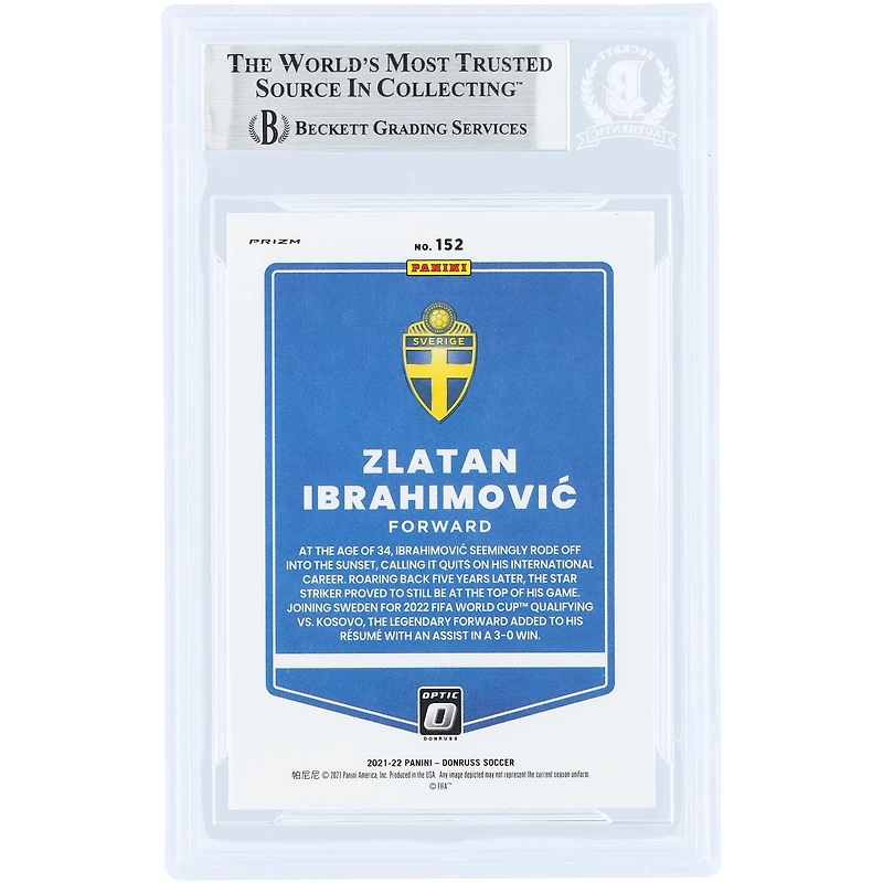 Carte authentifiée par Zlatan Ibrahimovic (équipe nationale de Suède) - Saison 2021-2022 - Panini Donruss Optic Silver Prizm n° 152 - Authentifiée par Beckett Fanatics Witnessed