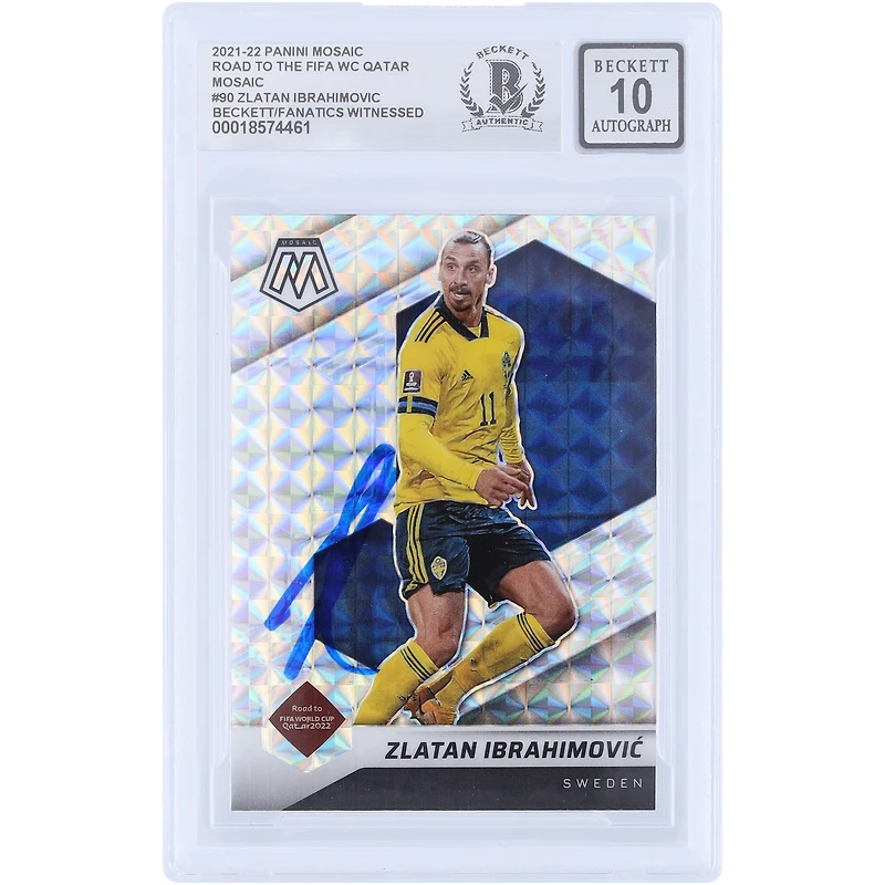 Zlatan Ibrahimovic Équipe nationale de Suède autographiée 2021-22 Panini Mosaic Road To The FIFA World Cup Qatar Mosaic Silver Prizm #90 Beckett Fanatics Witnessed Authenticated Auto 10 Card