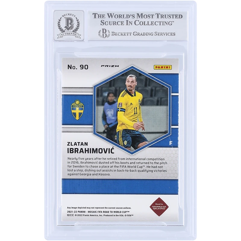 Zlatan Ibrahimovic Sweden National Team Autographed 2021-22 Panini Mosaic Road To The FIFA World Cup Qatar Mosaic Silver Prizm #90 Beckett Fanatics Witnessed Authenticated Auto 10 Card 