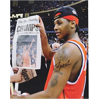 Carmelo Anthony Syracuse Orange Autographed 16" x 20" Holding Newspaper Photograph