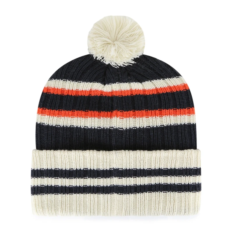 Bonnet à revers pour homme, modèle 47, bleu marine et orange Syracuse, avec pompon.