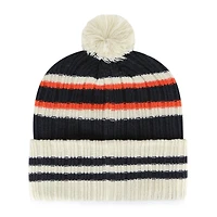 Bonnet à revers pour homme, modèle 47, bleu marine et orange Syracuse, avec pompon.