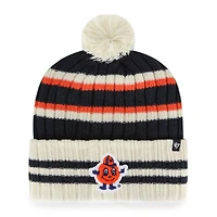 Bonnet à revers pour homme, modèle 47, bleu marine et orange Syracuse, avec pompon.