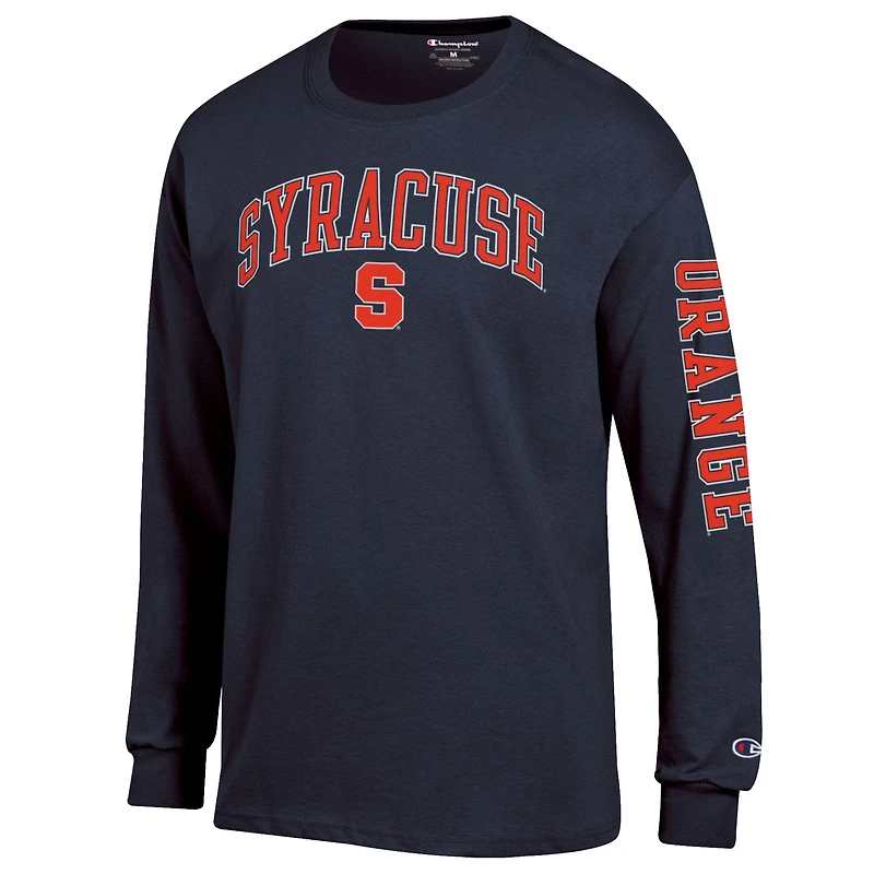 T-shirt à manches longues Champion bleu marine Syracuse orange avec logo Arch Over 2-Hit pour homme