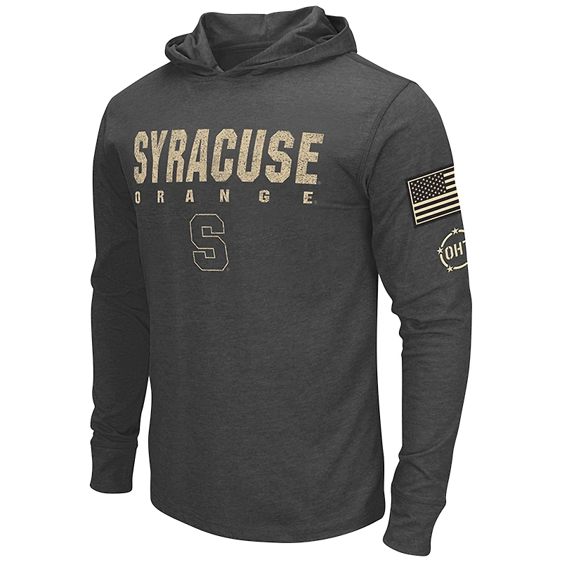 T-shirt à capuche manches longues pour homme Colosseum Heather Black Syracuse Orange OHT Military Appreciation