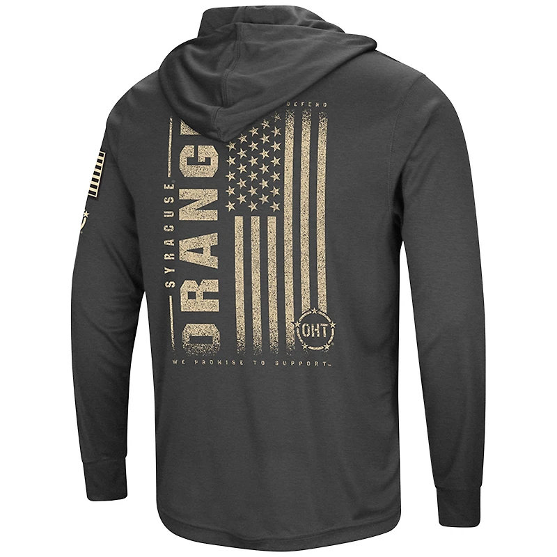 T-shirt à capuche manches longues pour homme Colosseum Heather Black Syracuse Orange OHT Military Appreciation