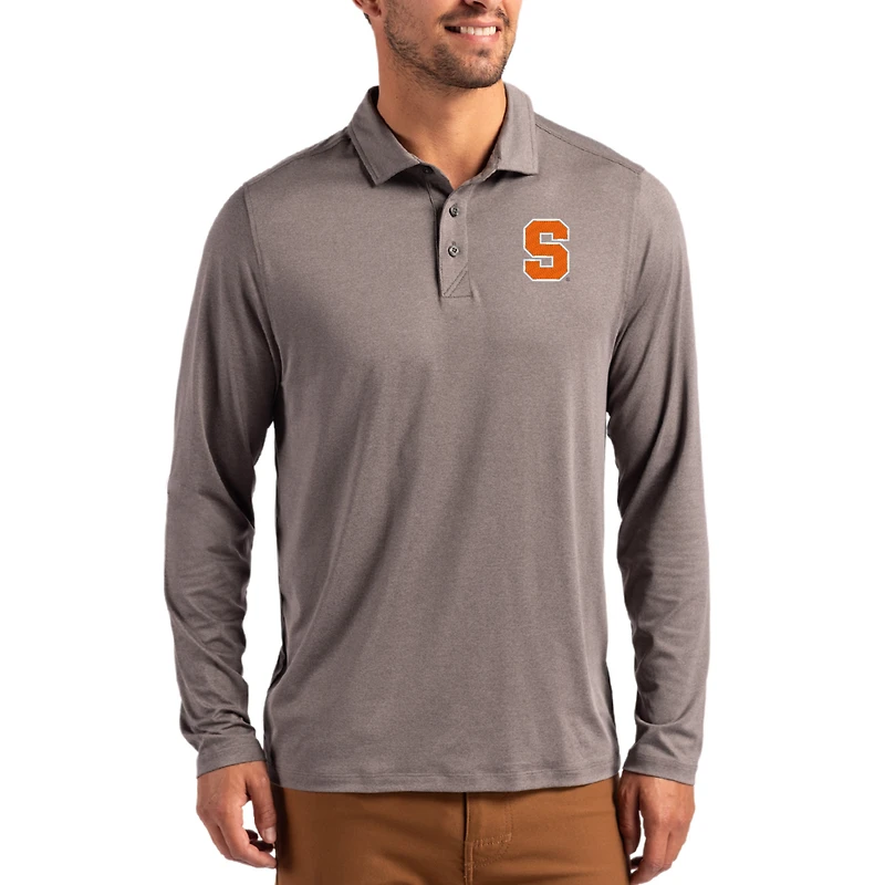 Polo à manches longues Cutter & Buck pour homme, gris Syracuse Orange Primary Coastline Epic Comfort