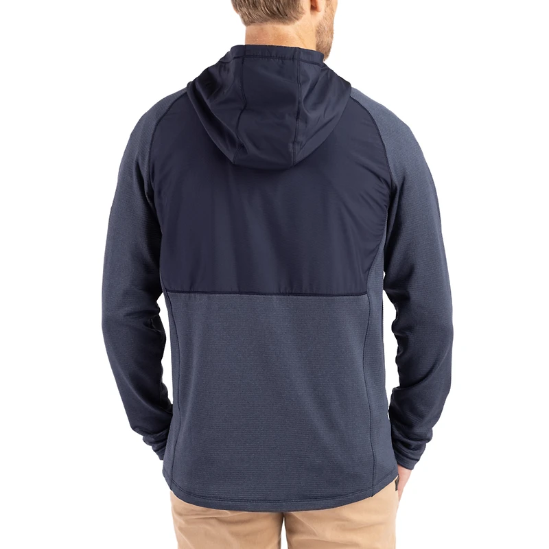 Men's Cutter & Buck Heather Navy Syracuse Orange Peshastin Eco Fleece Recycled Raglan Full-Zip Tri-Blend Hybrid Jacket