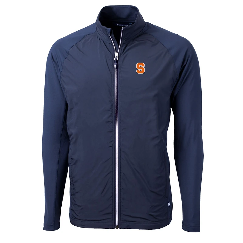 Veste zippée intégrale Cutter & Buck pour homme, bleu marine, orange Syracuse, grandes tailles, en maille écologique hybride recyclée.