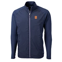 Veste zippée intégrale Cutter & Buck pour homme, bleu marine, orange Syracuse, grandes tailles, en maille écologique hybride recyclée.