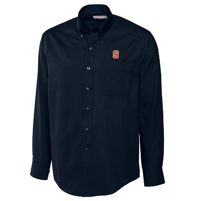 Chemise boutonnée à manches longues en sergé fin facile d'entretien pour homme, bleu marine, orange Syracuse, coupe large et grande taille