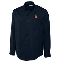 Chemise boutonnée à manches longues en sergé fin facile d'entretien pour homme, bleu marine, orange Syracuse, coupe large et grande taille