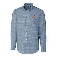 Chemise habillée à manches longues pour homme, bleu marine, Syracuse Orange Vault, extensible, facile d'entretien, carreaux vichy