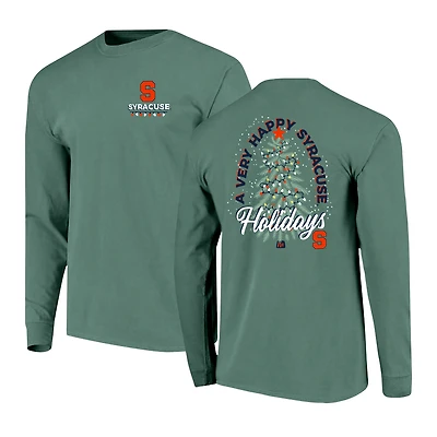 T-shirt à manches longues pour homme, vert Syracuse Orange Comfort Colors, motif sapin de Noël