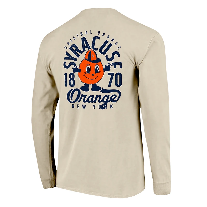 T-shirt à manches longues pour homme, motif mascotte, orange Syracuse, confort et naturel