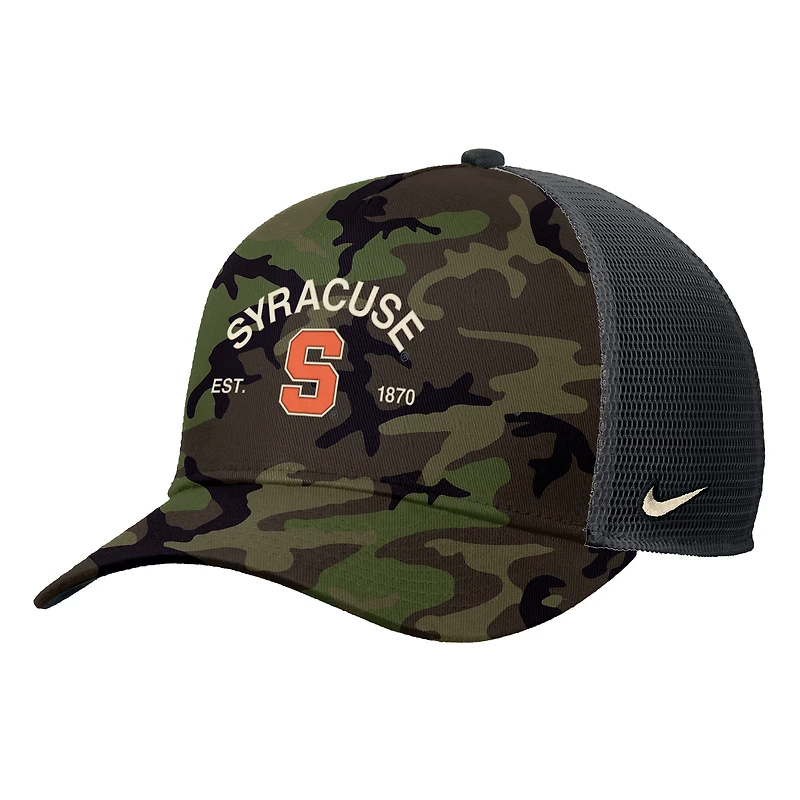Men's Nike Camo Syracuse Orange 2025 Military Appreciation Rise Adjustable Trucker Hat