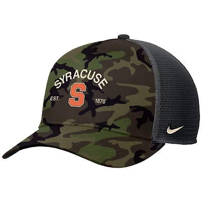 Men's Nike Camo Syracuse Orange 2025 Military Appreciation Rise Adjustable Trucker Hat