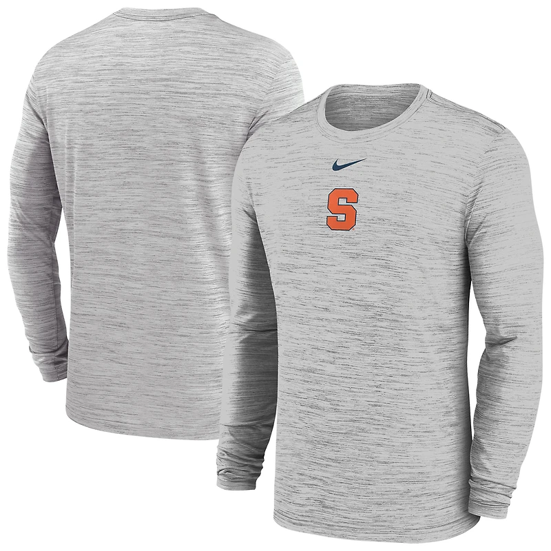 T-shirt Nike Performance à manches longues gris Syracuse Orange 2025 Sideline Velocity pour homme