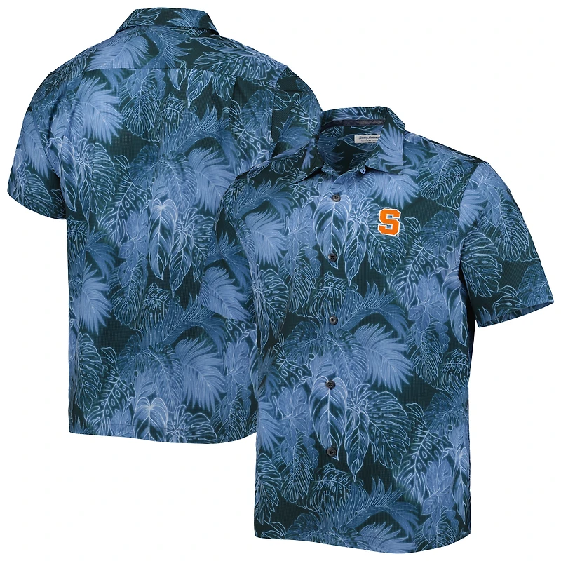 Chemise de camp boutonnée pour homme Tommy Bahama Navy Syracuse Orange Coast Luminescent Fronds IslandZone